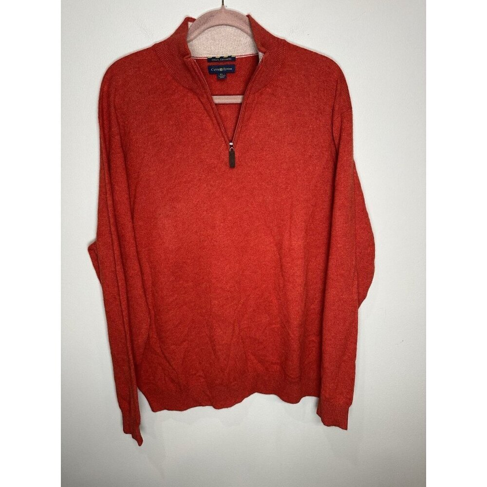 Club Room 2-Ply Cashmere Quarter Zip Sweater Pullover Orange Knit Mens XL